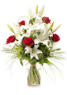 Bouquet de Roses et Lys blancs – Orchis Artisan Fleuriste